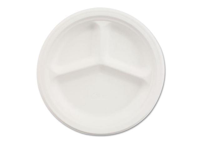 Paper Dinnerware, 3-Comp Plate, 10 1/4' Dia, White, 500/Carton