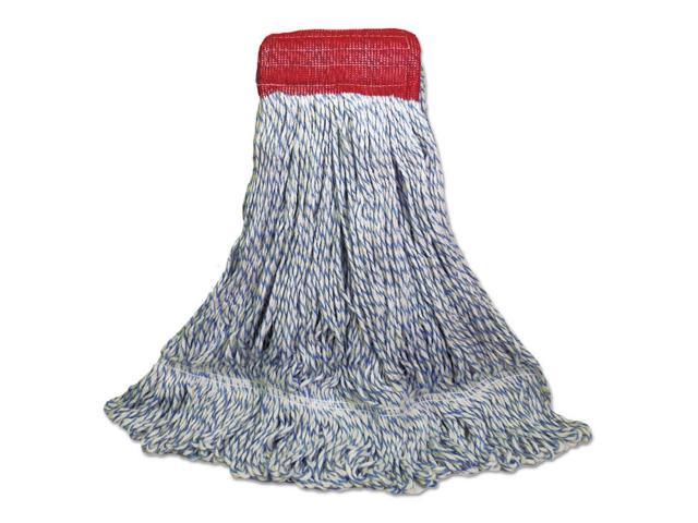 Mop Head, Floor Finish, Wide, Rayon/Polyester, Large, White/Blue, 12/Carton BWK553