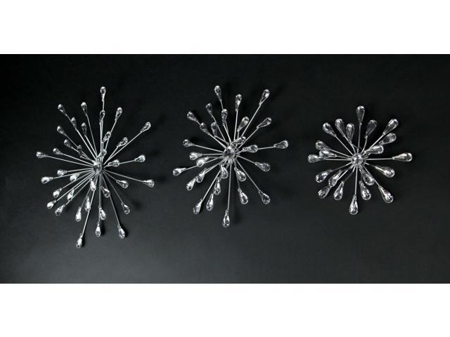 Set of 3 Metal Starburst Wall Sculptures - Silver Finish, Durable & Elegant Home Decor,12', 9', 6' Diameter, Easy to Hang, Crystal-Adorned,...