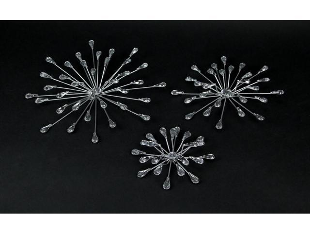 Set of 3 Metal Starburst Wall Sculptures - Silver Finish, Durable & Elegant Home Decor,12', 9', 6' Diameter, Easy to Hang, Crystal-Adorned,...