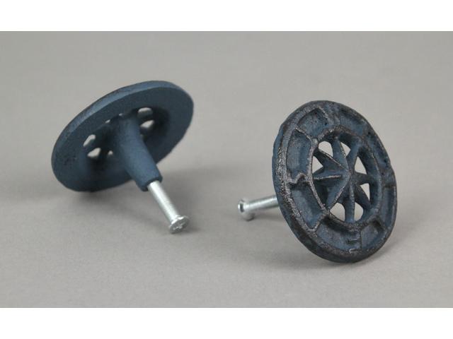 Set of 12 Dark Blue Cast Iron Cabinet Hardware Knobs: Nautical Compass Rose Drawer Pulls, Each 2.25 Inches in Diameter, Perfect for Stylish Room Décor