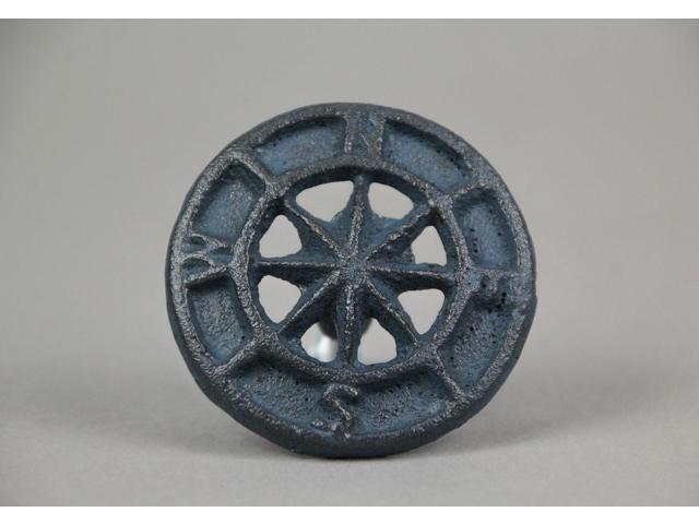 Set of 12 Dark Blue Cast Iron Cabinet Hardware Knobs: Nautical Compass Rose Drawer Pulls, Each 2.25 Inches in Diameter, Perfect for Stylish Room Décor
