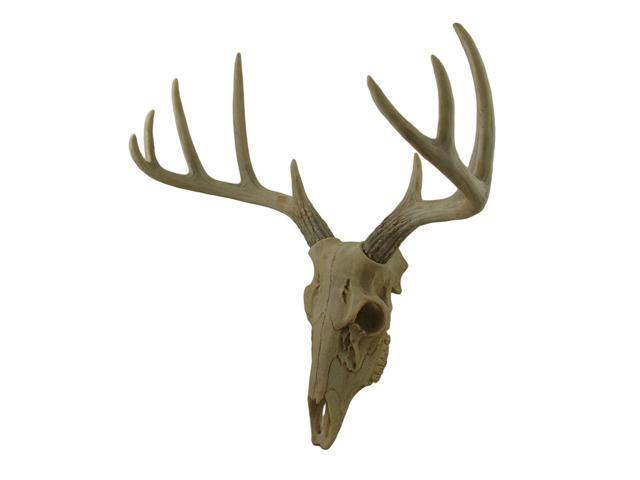 Little Bucky - 15-Inch Wall Mounted Faux Deer Skull With 10-Point Antlers - Hand-Painted Aged Finish - Lodge or Western Charm for Your Rustic...
