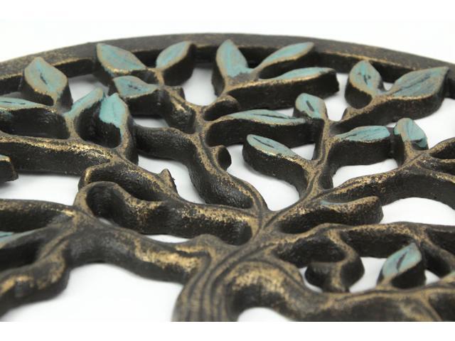 Bronze and Green Finish Cast Iron Tree Of Life Wall Hanging Décor Sculpture 11.75 Inch Diameter - Elegant Nature Themed Decorative Plaque - Easy...