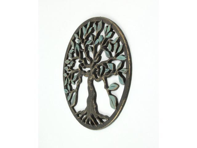 Bronze and Green Finish Cast Iron Tree Of Life Wall Hanging Décor Sculpture 11.75 Inch Diameter - Elegant Nature Themed Decorative Plaque - Easy...