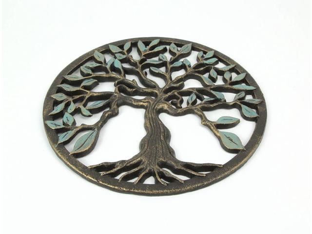 Bronze and Green Finish Cast Iron Tree Of Life Wall Hanging Décor Sculpture 11.75 Inch Diameter - Elegant Nature Themed Decorative Plaque - Easy...