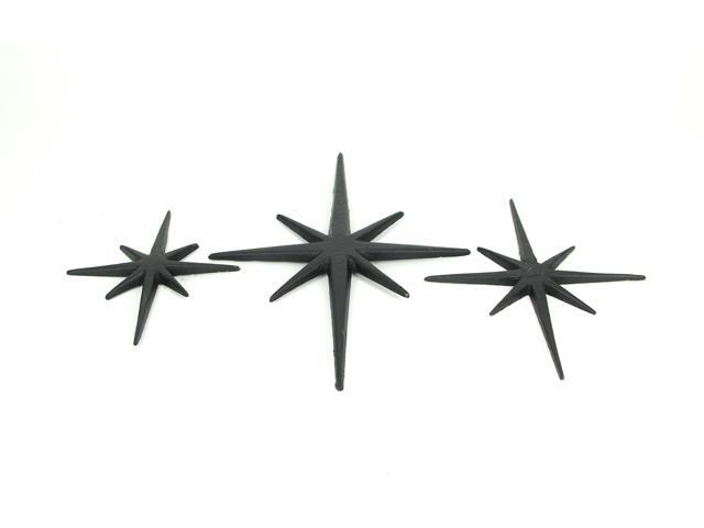 Zeckos Radiant Trio of Large Matte Black Cast Iron Starburst Wall Hangings - Timeless Mid Century Modern Décor - 8 Pointed Stars - Elegantly...