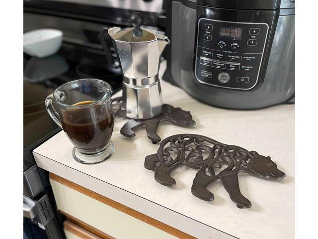 Set of 2 Black Enamel Cast Iron Bear Kitchen Trivets Lodge Decor