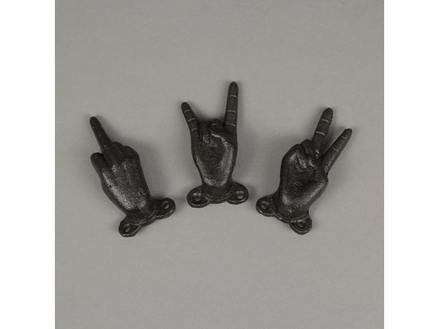 Set of 3 Cast Iron Hand Gesture Decorative Wall Hooks Key Towel Hanger Decor
