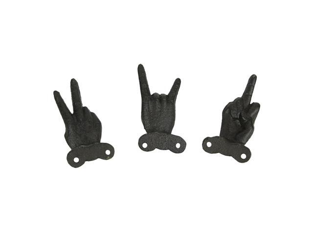 Set of 3 Cast Iron Hand Gesture Decorative Wall Hooks Key Towel Hanger Decor