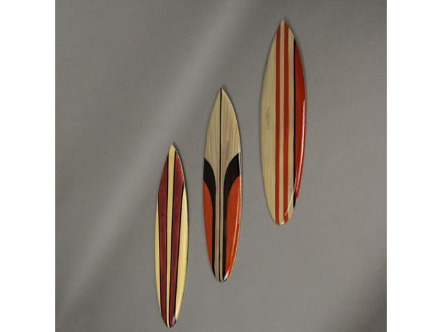 Set of 3 Hand-Carved and Painted 16-Inch Wooden Surfboard Wall Hangings - Unique Beach Art Decorations for Your Home - Transform Your Space into a...