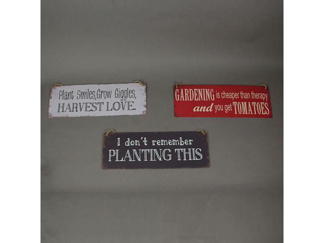 Set of 3 Red Black White Metal Rustic Hanging Garden Signs for Outdoor and Home Decor - Whimsical Quotes, Durable Craftsmanship, Perfect for Green...
