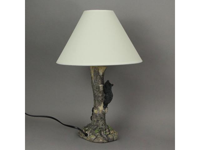 Rustic Black Bear Cubs Climbing Tree For Honey Table Lamp Beige Fabric Shade