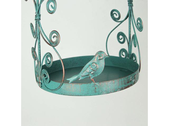 Rust Teal Metal Hanging Bird Feeder Outdoor Decorative Garden Seed Tray Set of 2