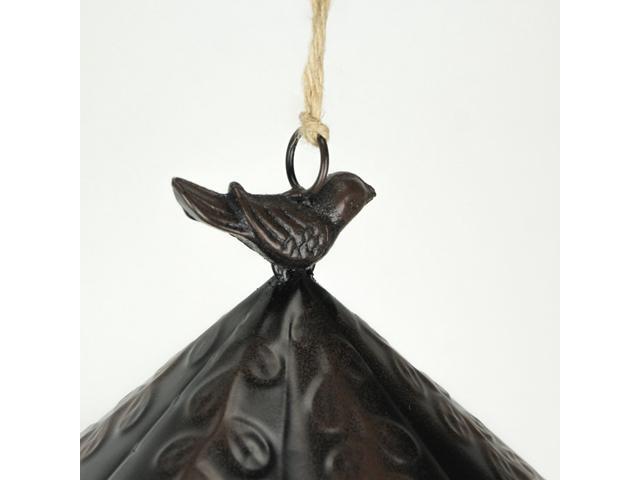 Rust Teal Metal Hanging Bird Feeder Outdoor Decorative Garden Seed Tray Set of 2