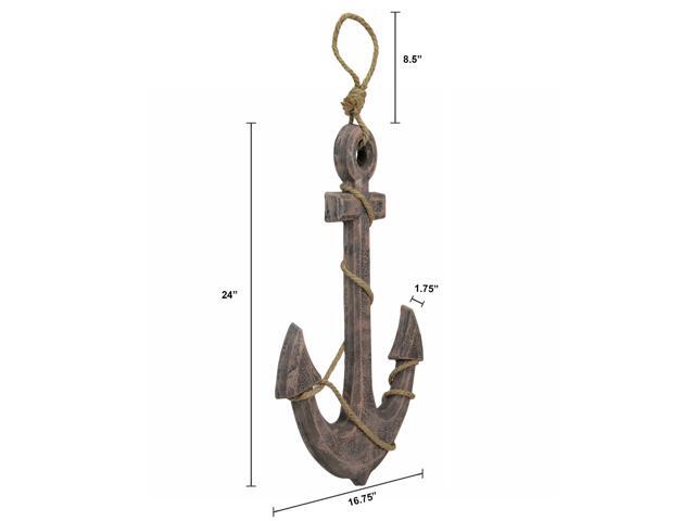 Large 24'x16' Ship Anchor & Rope Wall Hanging - Hand-Stained Brown Finish for Nautical Elegance - Easy Installation - Captivating Maritime Or Beach...