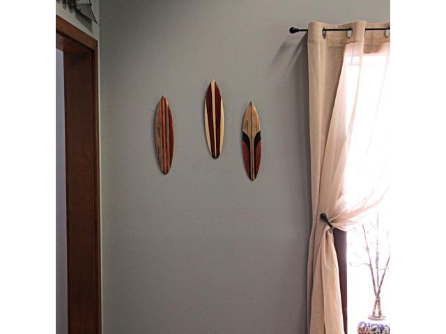 Set of 3 Hand-Carved and Painted 16-Inch Wooden Surfboard Wall Hangings - Unique Beach Art Decorations for Your Home - Transform Your Space into a...