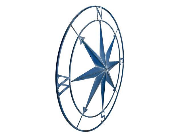 Aegean Blue Distressed Finish Large Metal Nautical Compass Rose Wall Art Sculpture - Beautiful Coastal Indoor/Outdoor Decor - 39.25 Inches in Diameter