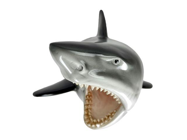 16 Inch Great White Shark Head Wall Mount Trophy Resin Sculpture, Nautical Coastal Gray and White Wall Decor for Beach House, Man Cave, Kids Ocean...