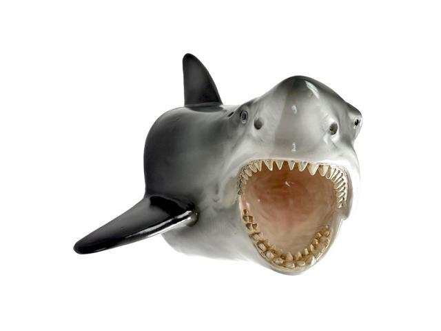 16 Inch Great White Shark Head Wall Mount Trophy Resin Sculpture, Nautical Coastal Gray and White Wall Decor for Beach House, Man Cave, Kids Ocean...