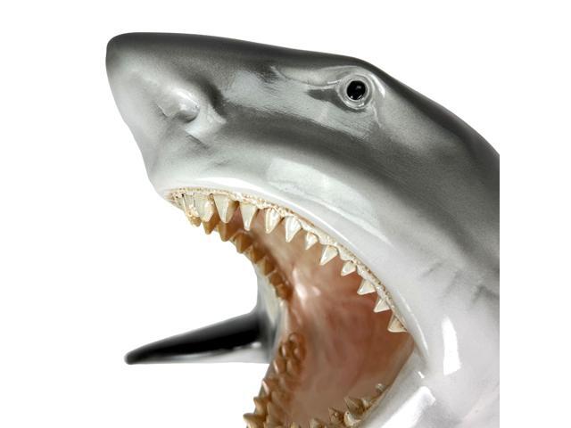 16 Inch Great White Shark Head Wall Mount Trophy Resin Sculpture, Nautical Coastal Gray and White Wall Decor for Beach House, Man Cave, Kids Ocean...
