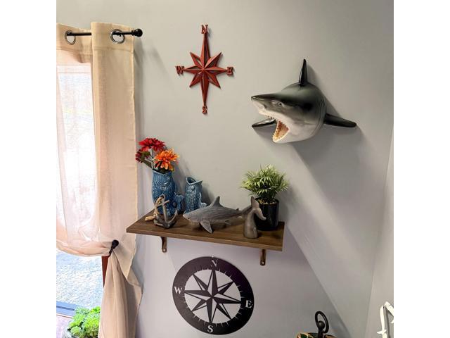 16 Inch Great White Shark Head Wall Mount Trophy Resin Sculpture, Nautical Coastal Gray and White Wall Decor for Beach House, Man Cave, Kids Ocean...