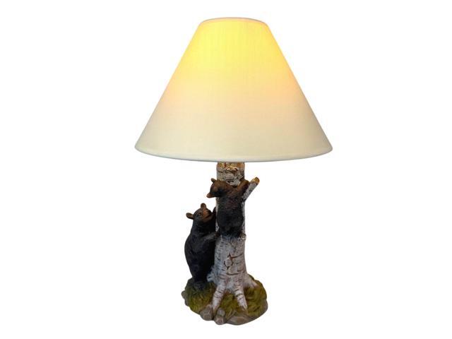Black Bear and Cub Birch Tree Table Lamp With Shade