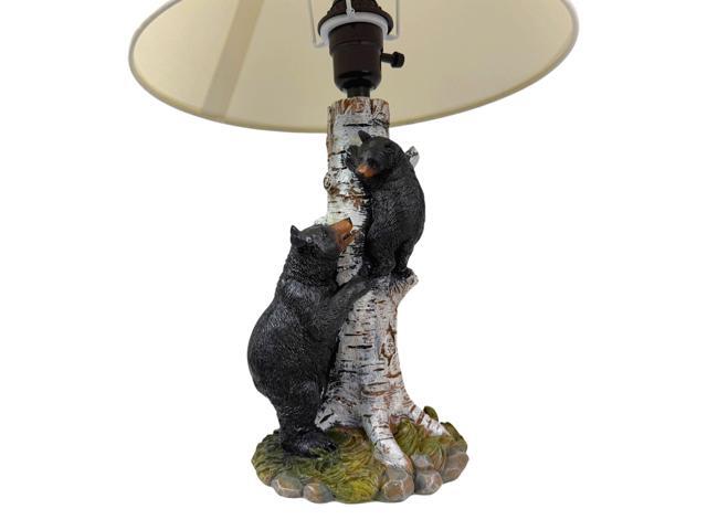 Black Bear and Cub Birch Tree Table Lamp With Shade