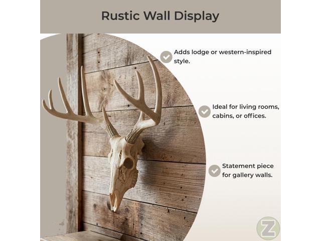Little Bucky - 15-Inch Wall Mounted Faux Deer Skull With 10-Point Antlers - Hand-Painted Aged Finish - Lodge or Western Charm for Your Rustic...