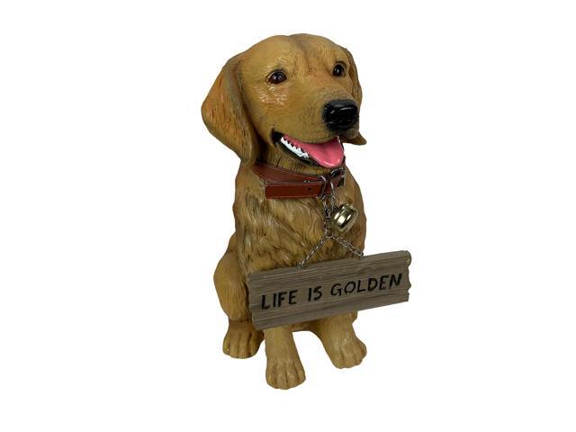 Golden Retriever Dog Statue with Reversible Sign, 13 Inch