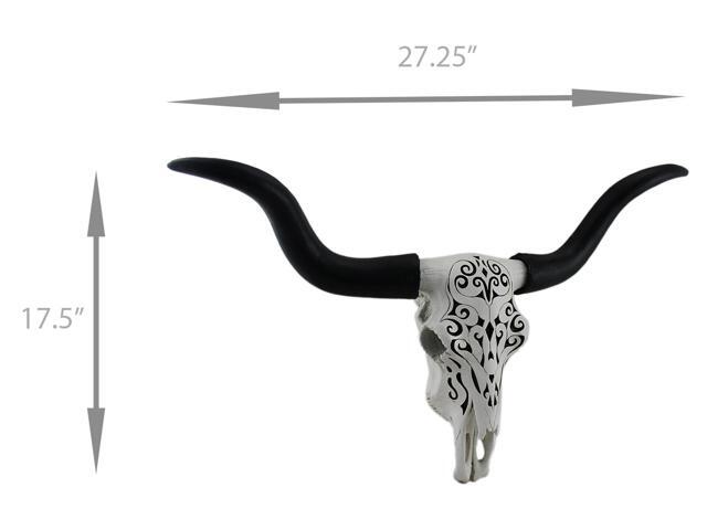 Longhorn and Lace Exquisite Black & White Filigree Hand-Painted Design Steer Skull Wall Decor - 27.25 Inches Long - Western Charm Meets Art Deco...