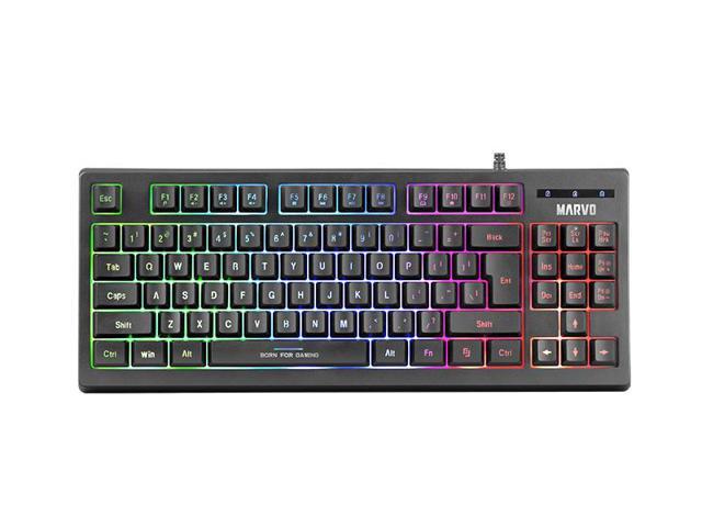 Marvo K607 Wired 87 Key, 3-Color LED backlight, Full Anti Ghosting, Compact design TKL Layout Membrane Gaming Keyboard Black