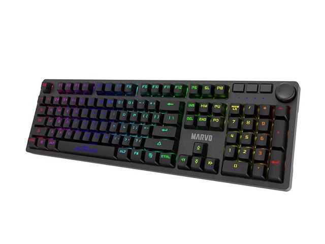 Marvo KG954 Full Size Mechanical Rainbow backlight Gaming Keyboard with volume knob and Detachable USB Type-C Cable Black