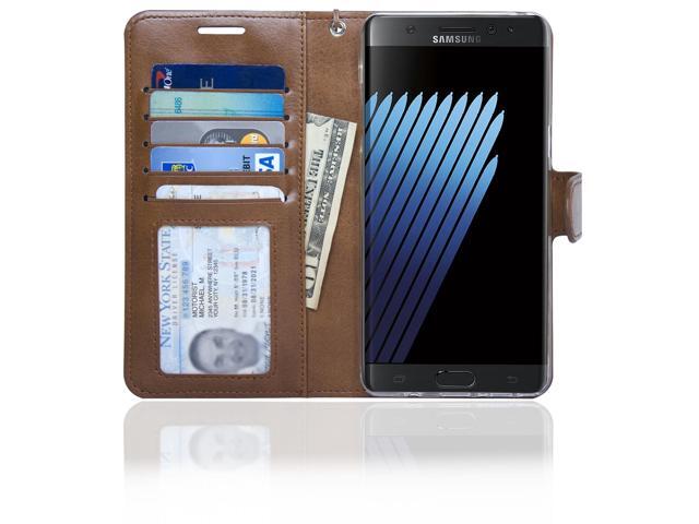 Samsung Note 7 Folio-3 Thin Layer Wallet Case with Ear speaker hole, 5 Cards pocket and handstrap - Navor (Brown)