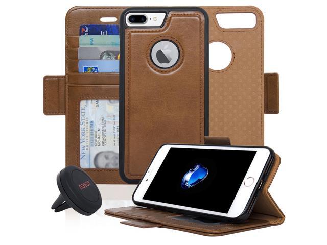Navor Car Mount and iPhone 7 Plus Detachable Magnetic Housing Wallet Case [RFID Protection] [Apple Logo Hole] [Vajio Se