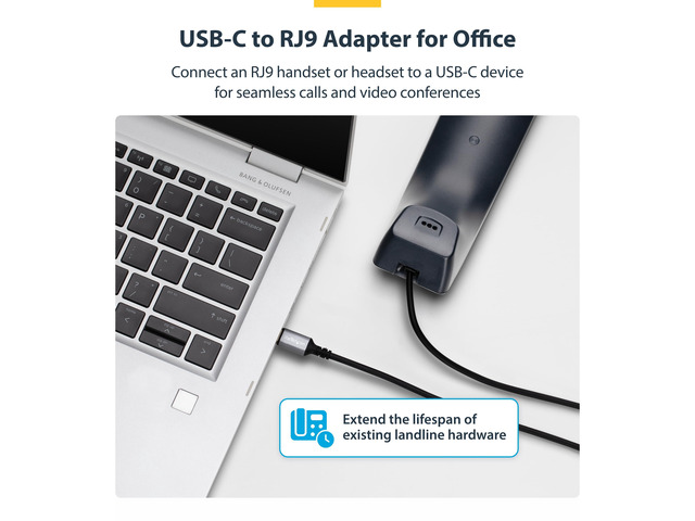 StarTech USB-C to RJ9 Adapter for Office Phone Handset or Wired/Wireless Headset, Use Existing Landline Hardware, 6ft/1.8m, For Laptop/Desktop...