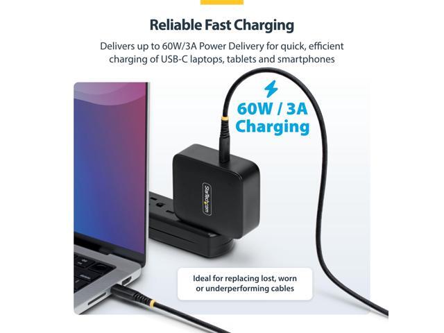StarTech. com 1ft (30cm) USB-C Charging Cable, 60W (3A) PD, Dual-Layer Braided Nylon/TPE Jacket, Rugged USB C Laptop Charger Cord