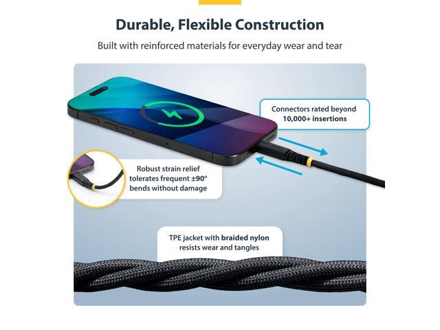 StarTech. com 1ft (30cm) USB-C Charging Cable, 60W (3A) PD, Dual-Layer Braided Nylon/TPE Jacket, Rugged USB C Laptop Charger Cord