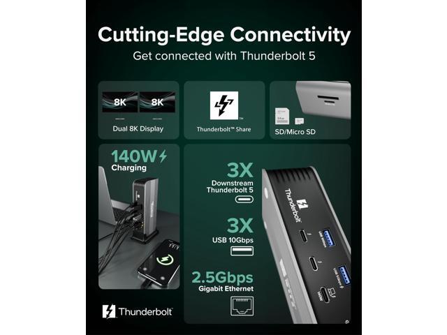 Plugable Thunderbolt 5 Dock with 3x Thunderbolt 5 Ports, 140W Laptop Charging - image 2