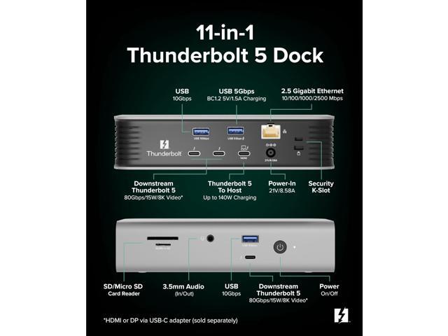 Plugable Thunderbolt 5 Dock with 3x Thunderbolt 5 Ports, 140W Laptop Charging - image 5