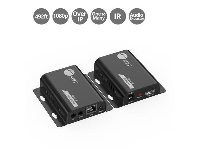 SIIG HDMI Over IP Extender Kit with IR - 492ft (150m), HDMI Extender, 1080p@60Hz, IR Control, Audio Extraction, One-to-Many Support (CE-H3IP01-S1)