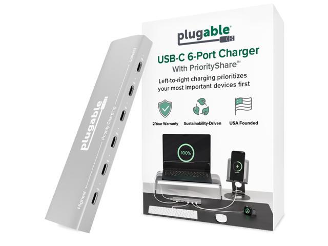 Plugable 6 Port USB C Charging Station, Up to 100W Charger for Multiple Devices with Priority Charging, Desktop Power Hub for USBC Devices...