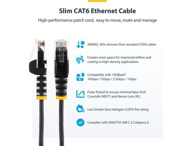 StarTech. com 9in Blue Slim CAT6 Ethernet Cable, Snagless RJ45, LSZH, 28AWG Pure Bare Copper, Slim Network Patch Cable/Cord