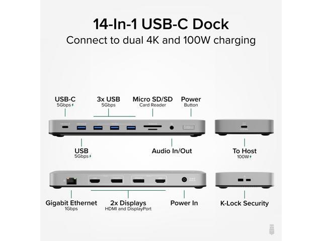 Plugable USB-C Laptop Docking Station, Dual Monitor 4K 60Hz , 2x HDMI or 2x DisplayPort - image 9