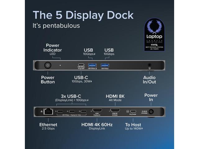 Plugable USB-C 5-Display Docking Station with HDMI 2.1 and 140W charging - image 2
