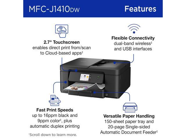 Brother - Work Smart 1410 Wireless Color All-in-One Inkjet Printer, 2.7” Color Touchscreen (MFC-J1410DW), Great for Home Offices - Black - image 11