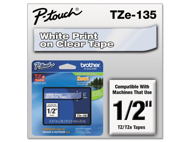 1/2 Inch x 26.2 Feet White on Clear for P-Touch (TZ135)