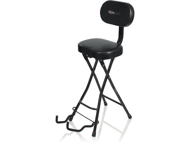 Gator Frameworks Guitar Seat with Padded Cushion, Ergonomic Backrest and Fold Out Guitar Stand; Holds both Acoustic and Electric Guitars...