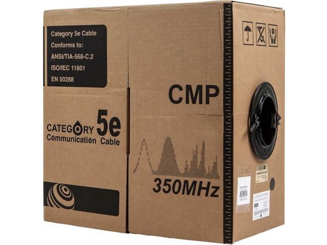 Monoprice Cat5e Ethernet Bulk Cable - 1000 Feet - Black Network Internet Cord - Solid, 350Mhz, UTP, CMP, Plenum, Pure Bare Copper Wire, 24AWG, No...