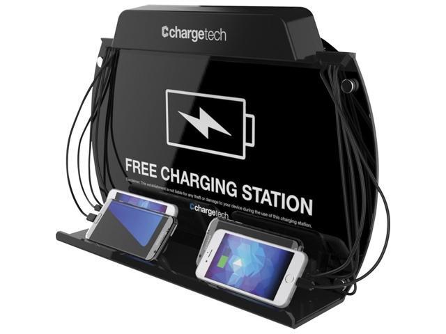 CHARGETECH WALL MOUNT/TABLE TOP CHARGING STATION. INCL. 8 BRAIDED CABLES - 3 APP